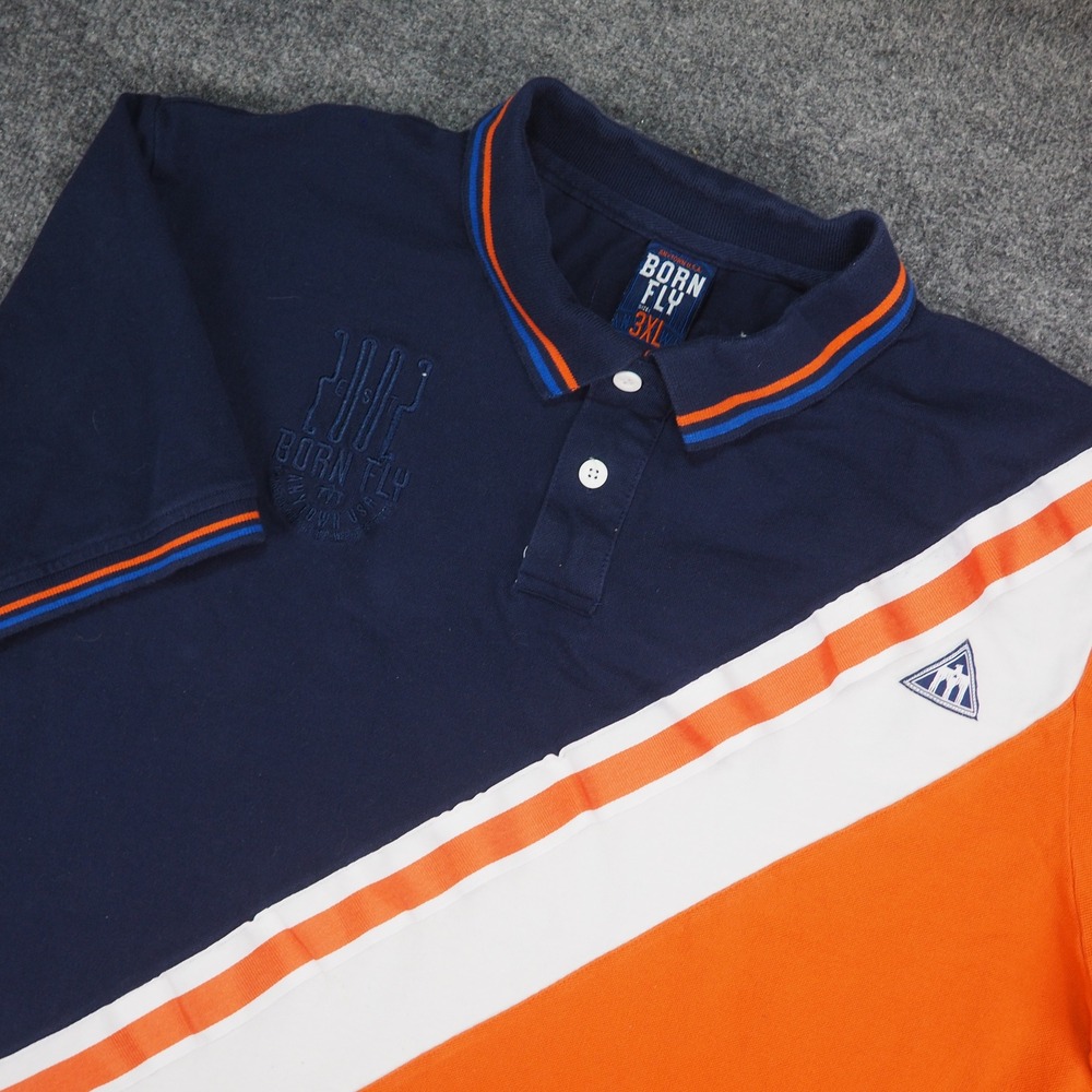 Born Fly Polo Shirt Mens 3XL Navy Orange Colorblock Hip Hop‎ Streetwear Big Tall